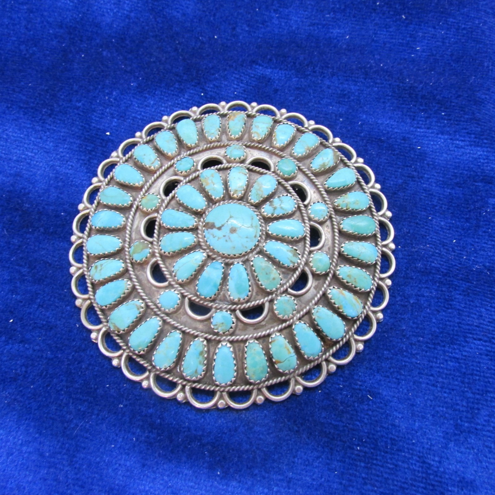 VINTAGE SOUTHWEST N A LMB HUGE TURQUOISE PENDANT OR BROOCH SIGNED