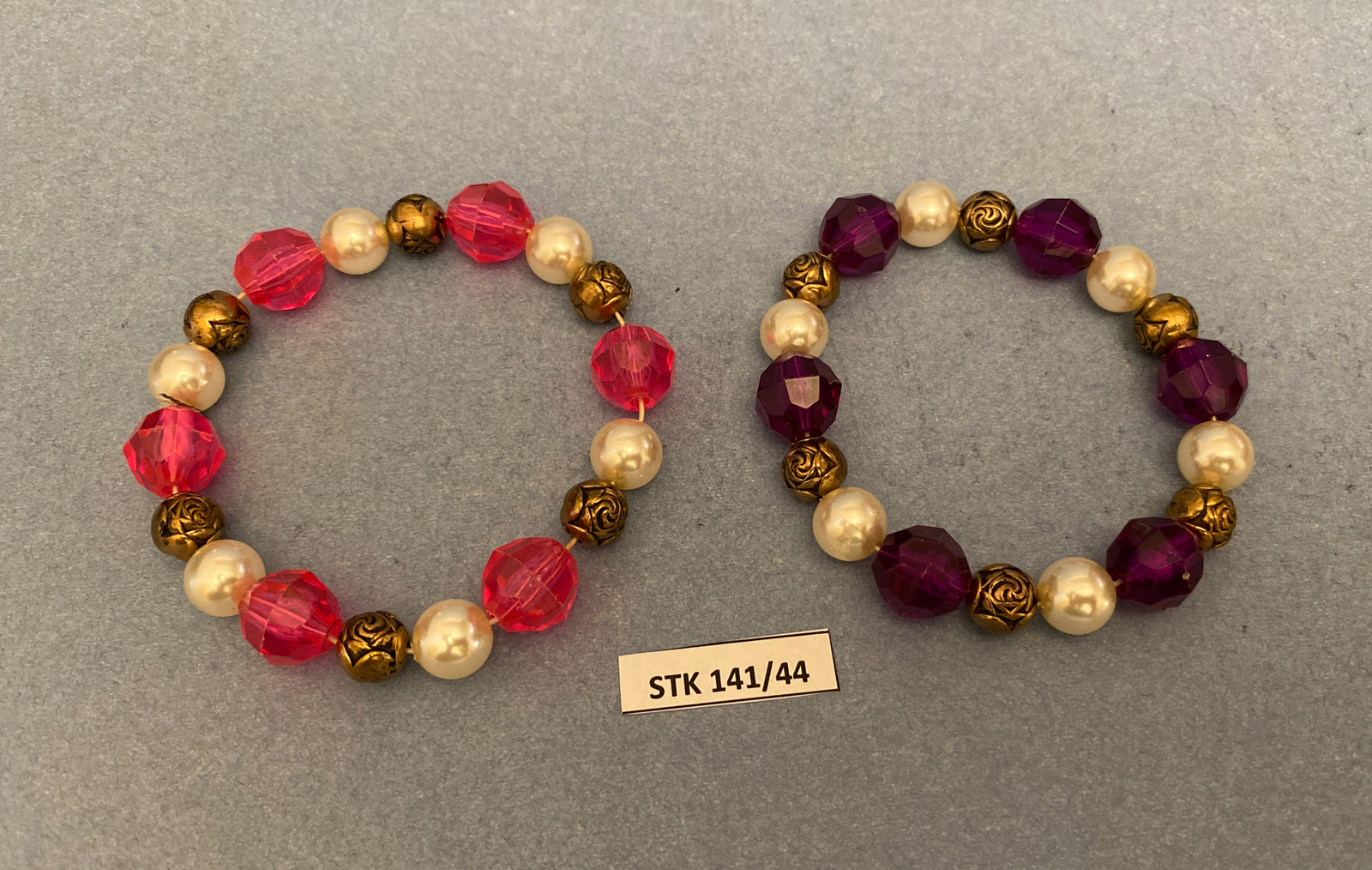 Vintage Set of Bracelets – Beaded Strings w/Gold Rose Beads, Approx 6-8” Lenght