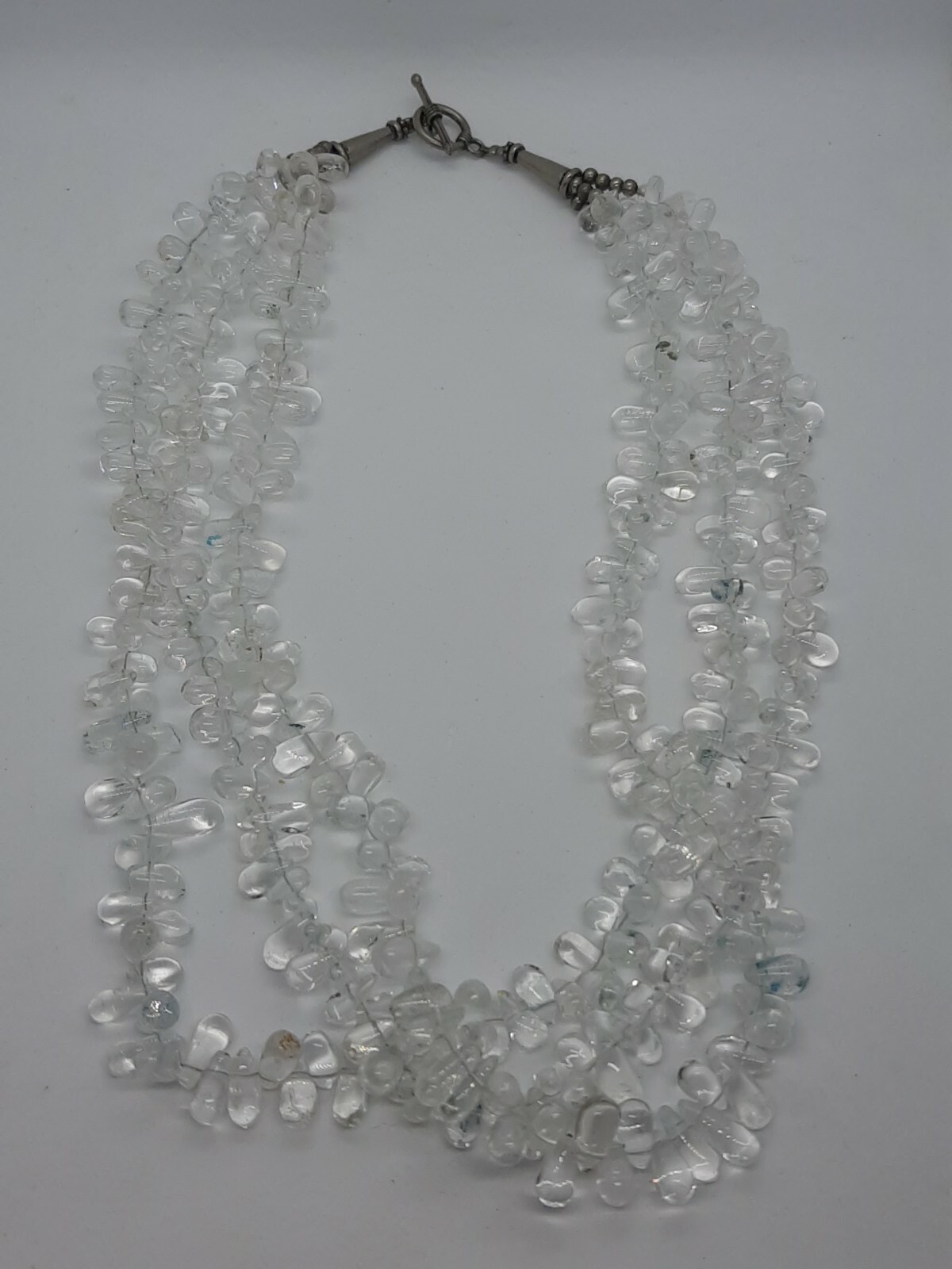 Raindrops of Light Triple Strand Necklace Rock Quartz Crystal Teardrop Beads