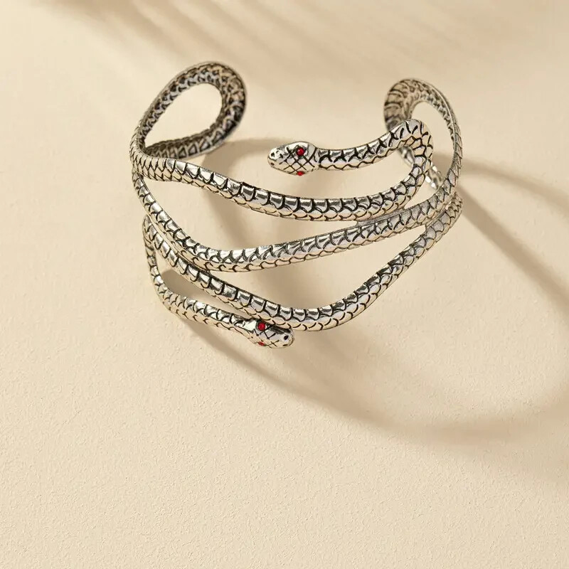 Elegant Unique 925 Sterling Silver Charm Cobra Snake Design Bracelet Bangle Cuff