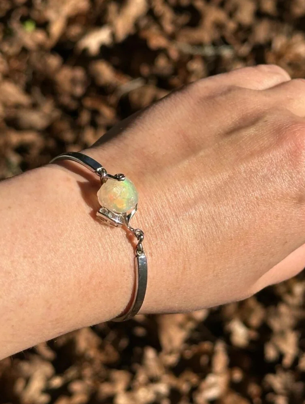 Vintage HUGE Seven Carat Opal Cuff Bracelet