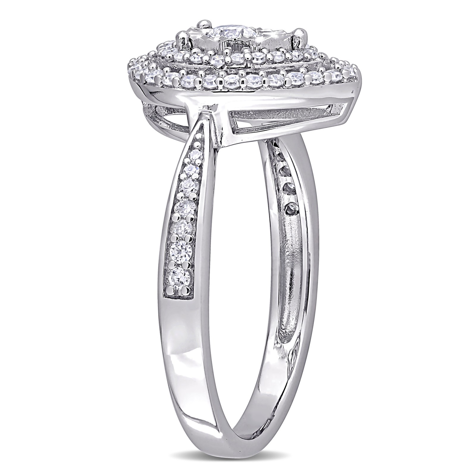 Amour Sterling Silver 3/8CT TDW Diamond Floating Teardrop Halo Engagement Ring