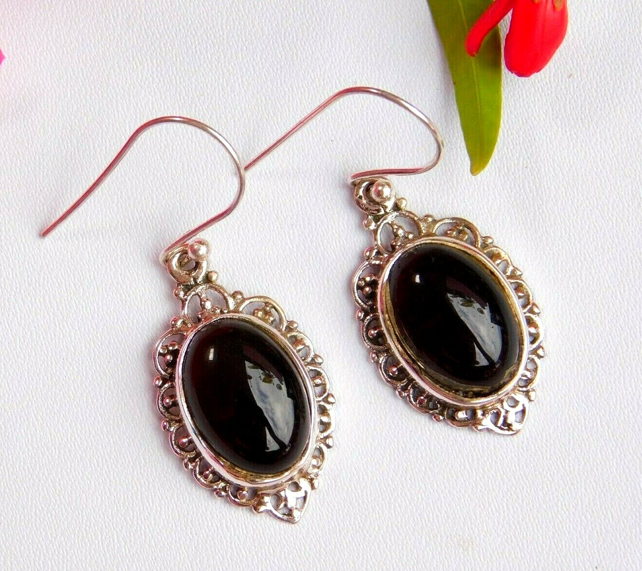 925 Pure Sterling Silver Brown Smoky Quartz Beads Dangle Earrings 1.4″