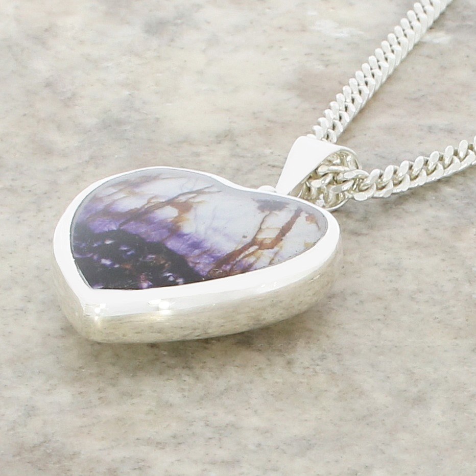 Derbyshire Blue John Sterling Silver Heart Shape Necklace DBJ745