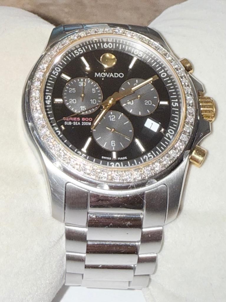 MOVADO MENS SERIES 800 TWO TONE SUB SEA CHRONO LAB GROWN DIAMOND WATCH