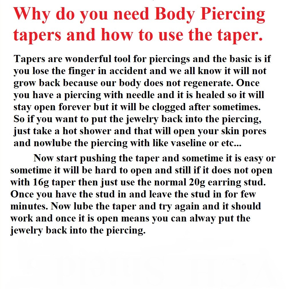 ONE STERILIZED Surgical Steel 316L From 16g-00g Body Piercing Stretching Taper.