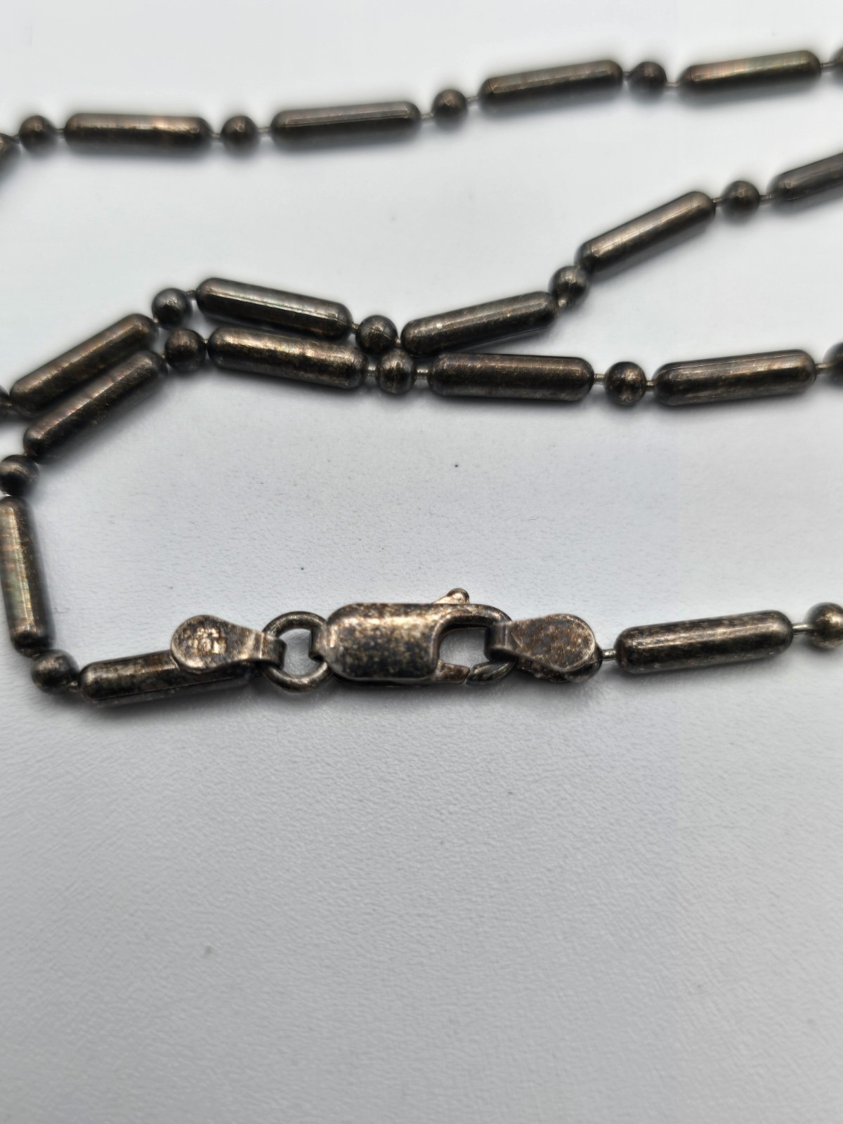 Vintage Sterling Silver Liquid Bar & Bead Ball Chain Necklace 925 Italy Heavy…