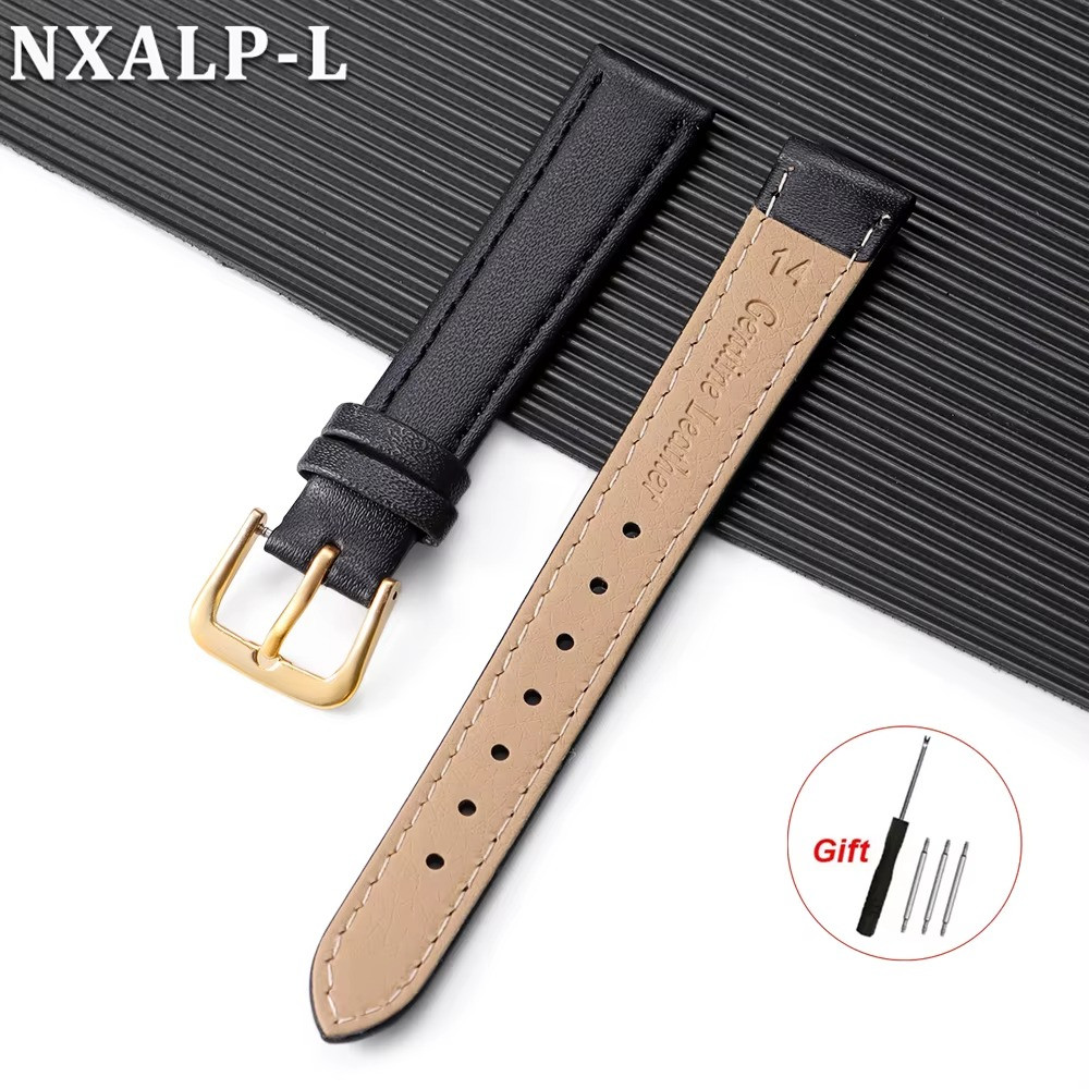 Black Extra Long Calf Grain Leather Watch Strap 8mm to 24mm With Fitting Pins
