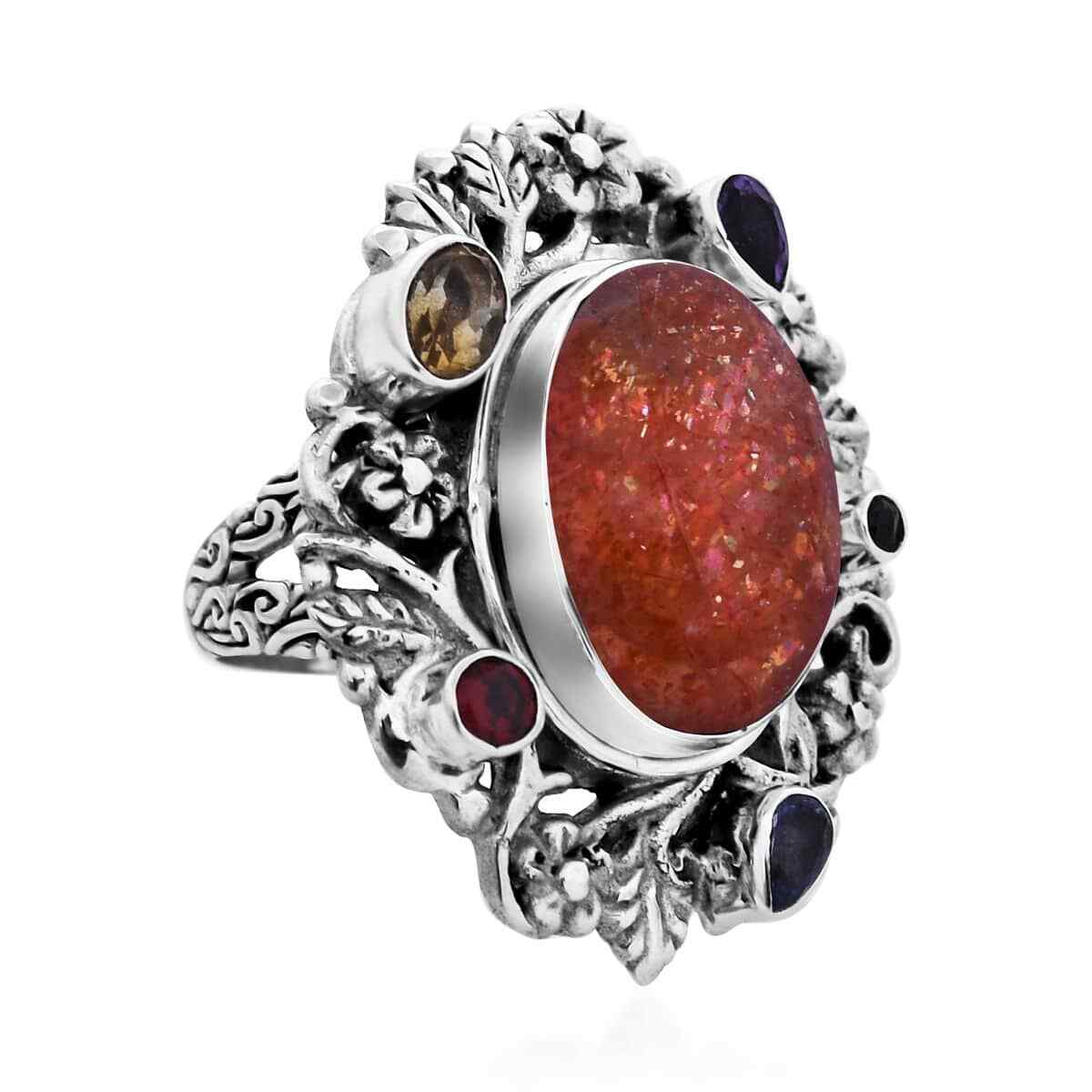 Bali Legacy 12.30ctw Sri Lankan Sunstone & Multi Gem Ring Sterling Silver Size 7