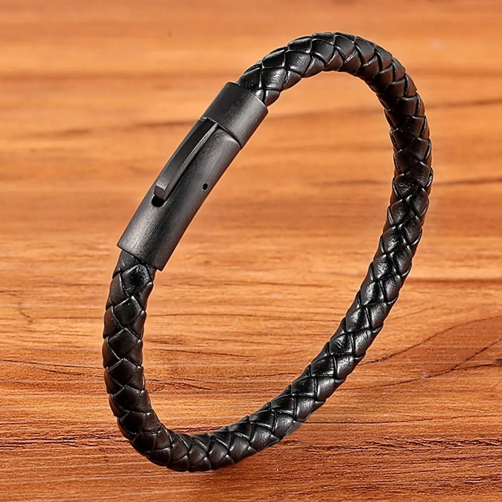 Braided Leather Bracelet with Stainless Steel Clasp – Classic Minimalist Jewelry