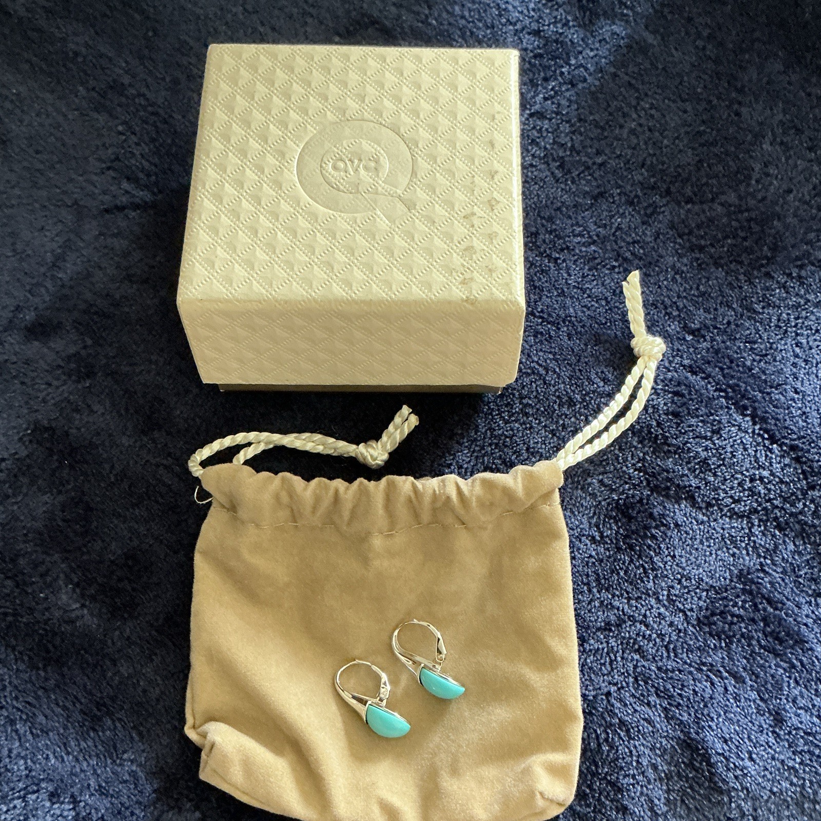 QVC Tiffany Blue Stone Color .925 Sterling Silver Earrings