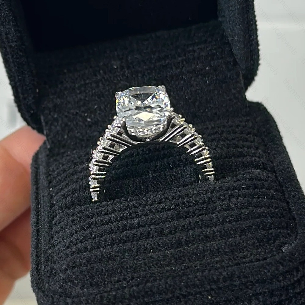 4.38 TCW Elongated Cushion Moissanite Engagement Ring In 14K White Gold Plated