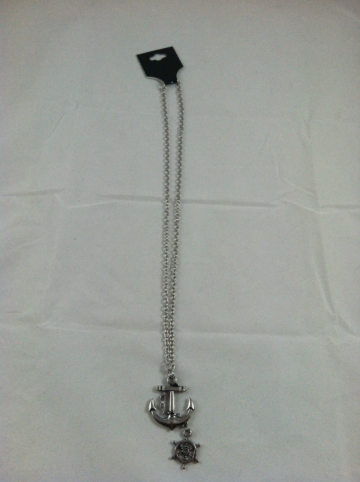 Anchor & dangle Nautical wheel charm Navy wife military silver tone Necklace