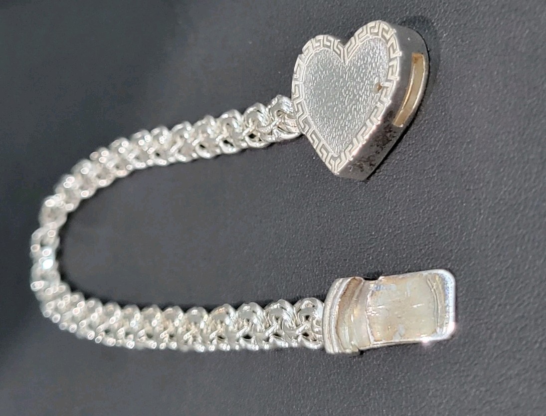 925 sterling silver Chino Link 8″ 6mm 19.58g Greek Heart Lock Bracelet Ladies!