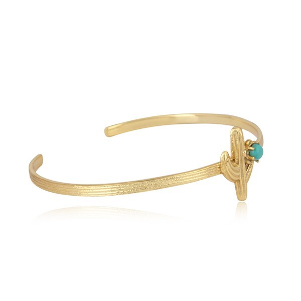 Cactus Gold Plated Open Cuff Bangle Turquoise Texture Women Handmade GiftJewelry