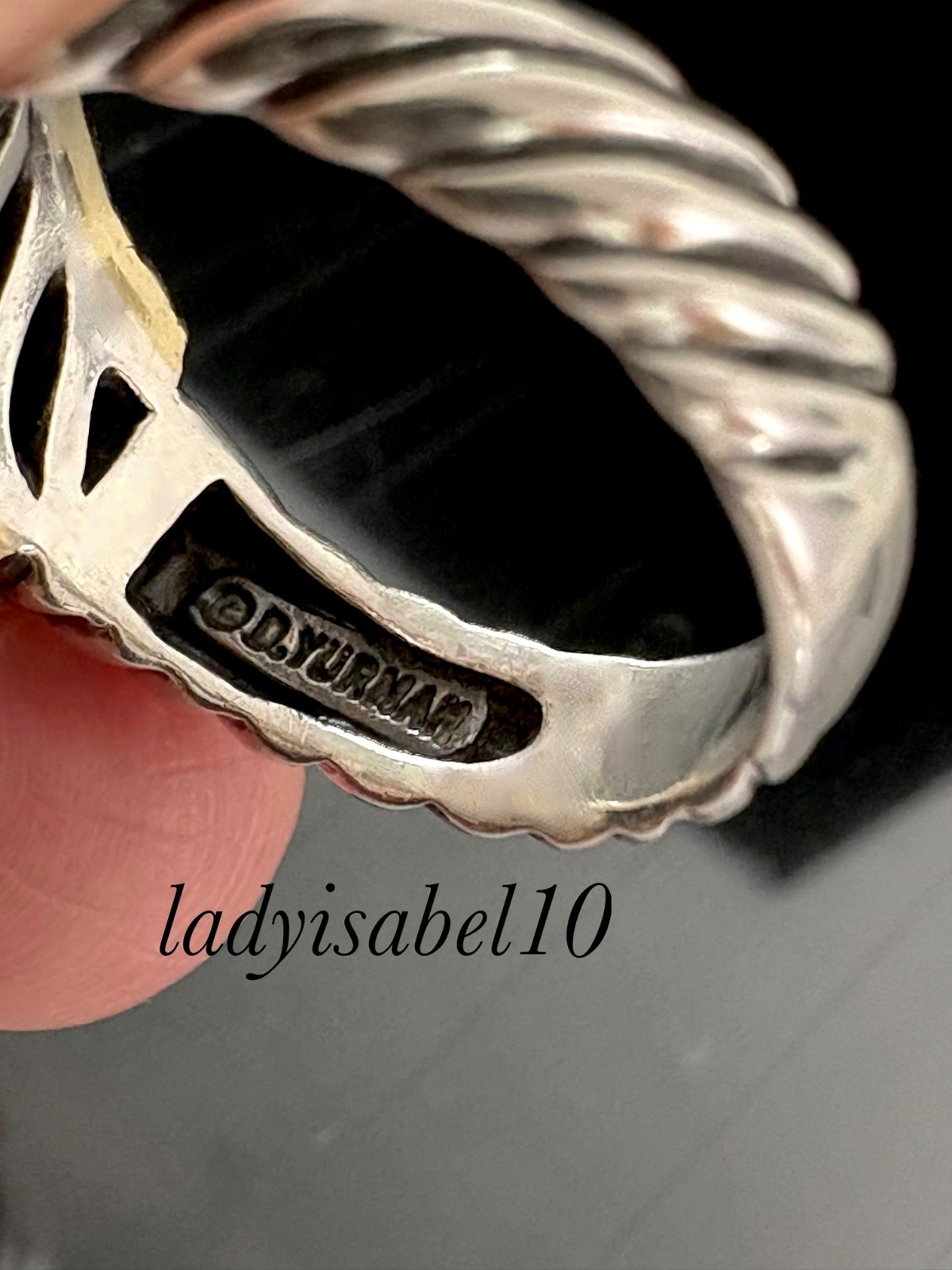 David Yurman 18k Gold Silver Onyx Pave Diamond Cable Ring Size 6.5 w/POUCH