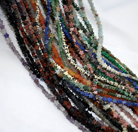 TINY! 4mm STAR SHAPE Beads 16″ Strand – 5 Strands of Assorted Natural Gemstones