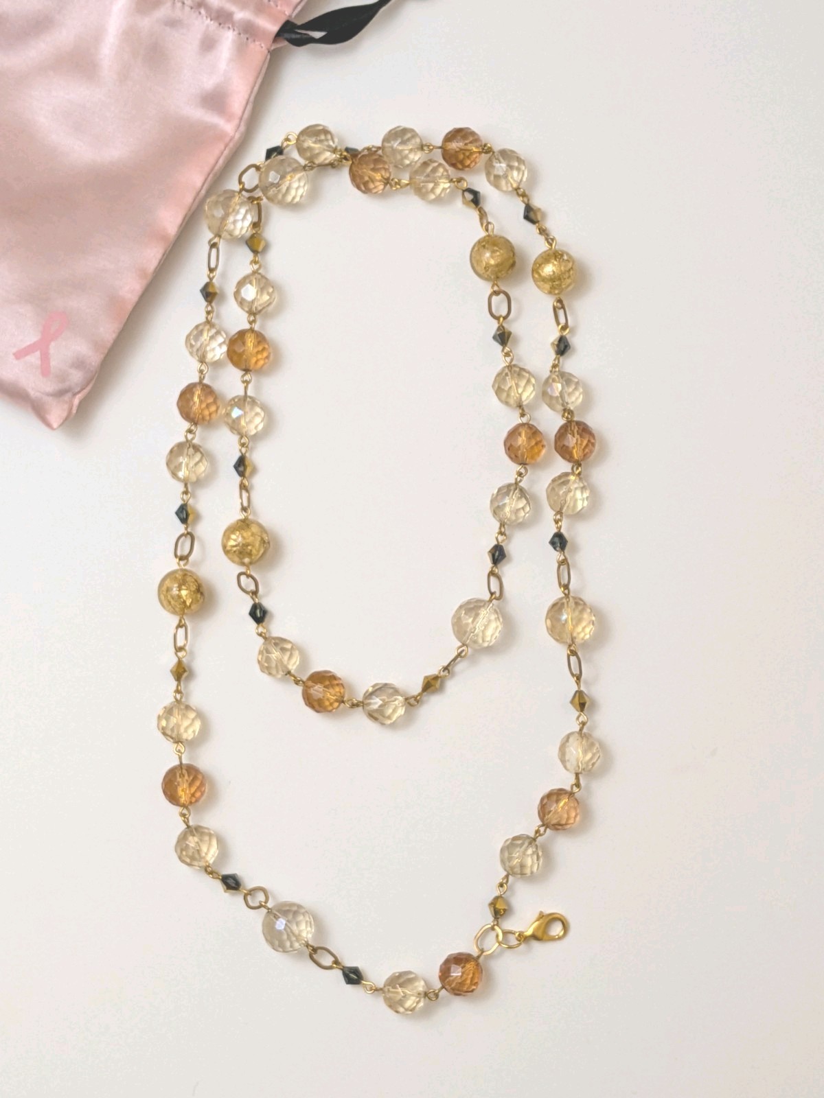 Mary Kay Beaded Necklace with Storage Pouch Neutral Color