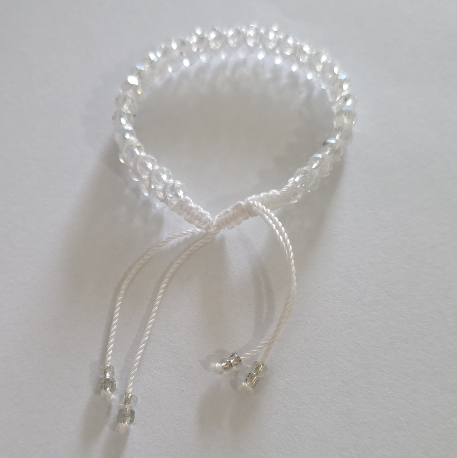 Clear Crystal Round Beaded Cord Bracelet Adjustable Drawstring Handmade