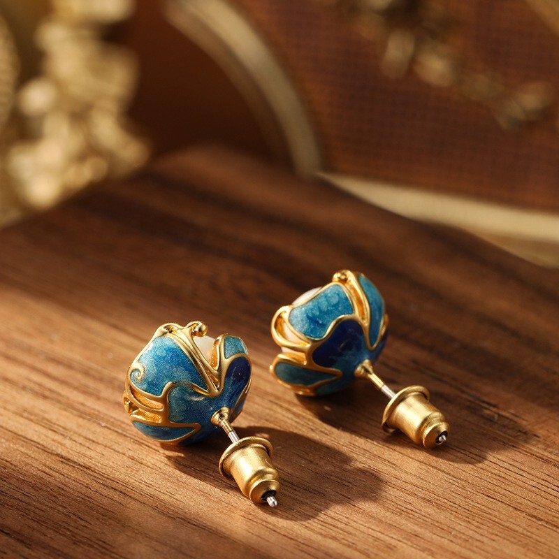 925 Silver Post Copper Natural Freshwater Enamel Pearls Earrings Stud Jewelry