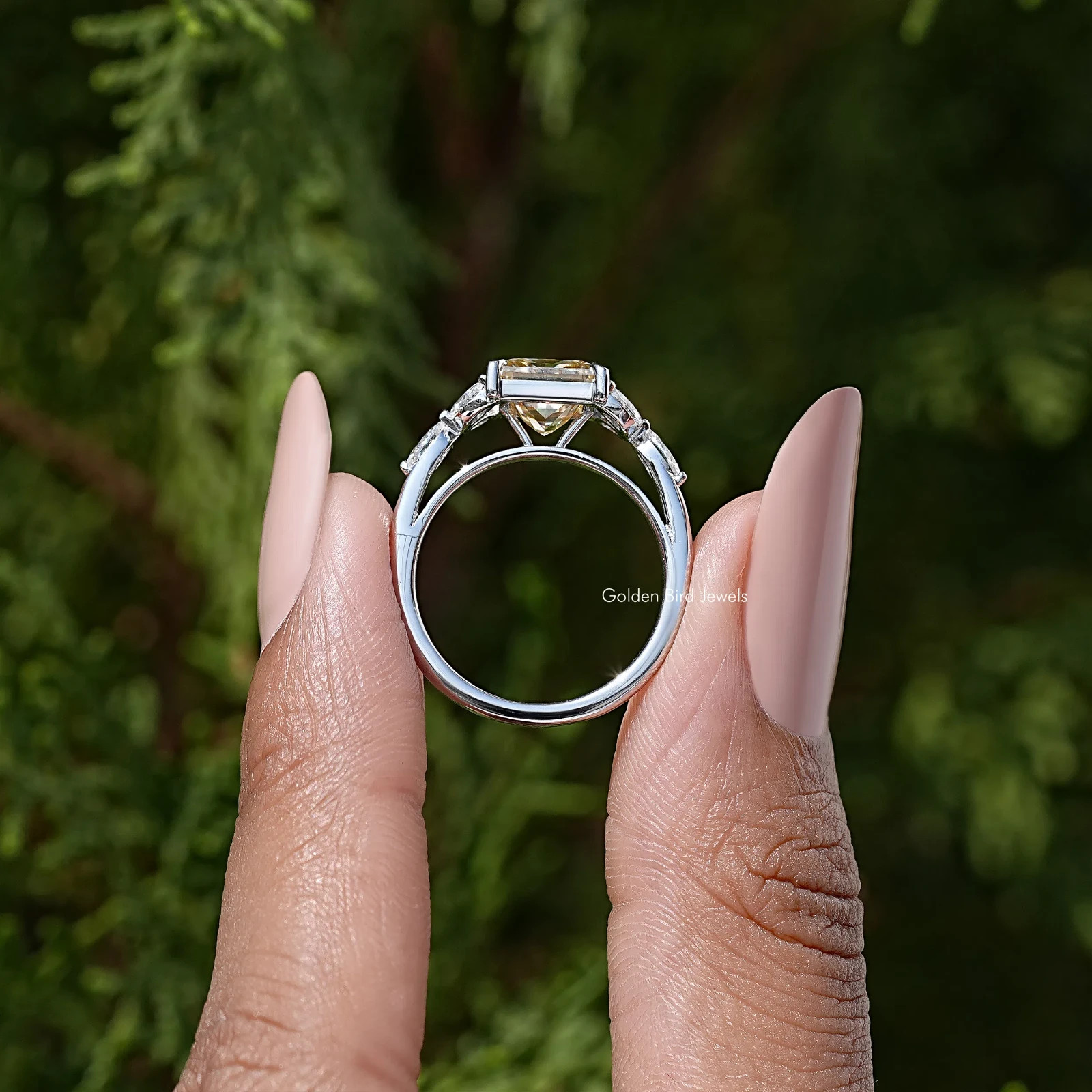 Yellow Princess Lab Diamond Leaf Accent Ring