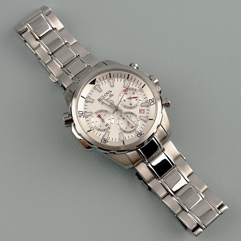 Bulova Marine Star 96B255 White Chronograph Dial Men’s Quartz Watch 43mm