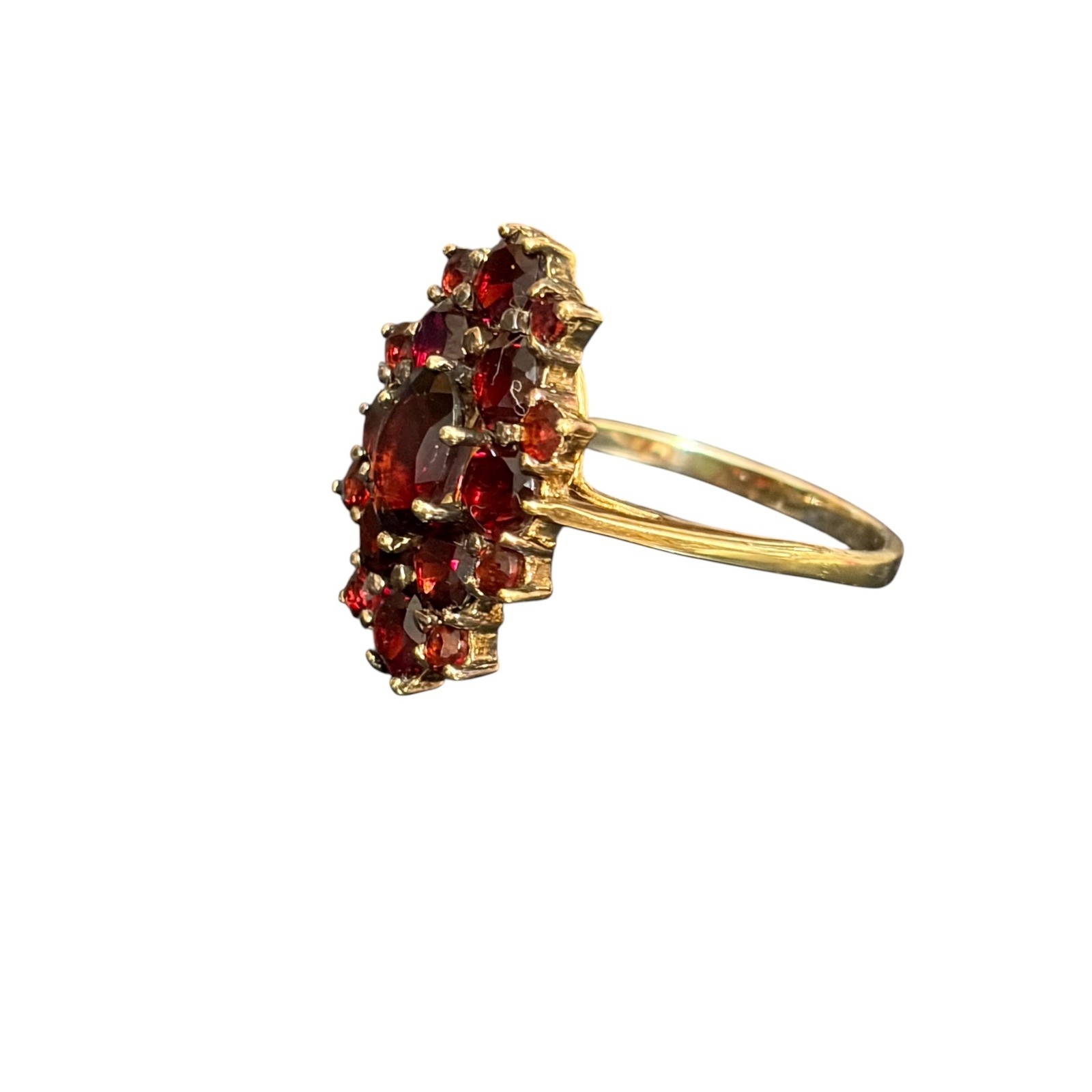 Sterling Gold Vermeil Garnet Cluster Ring Size 7 ACi Red Gemstone Statement