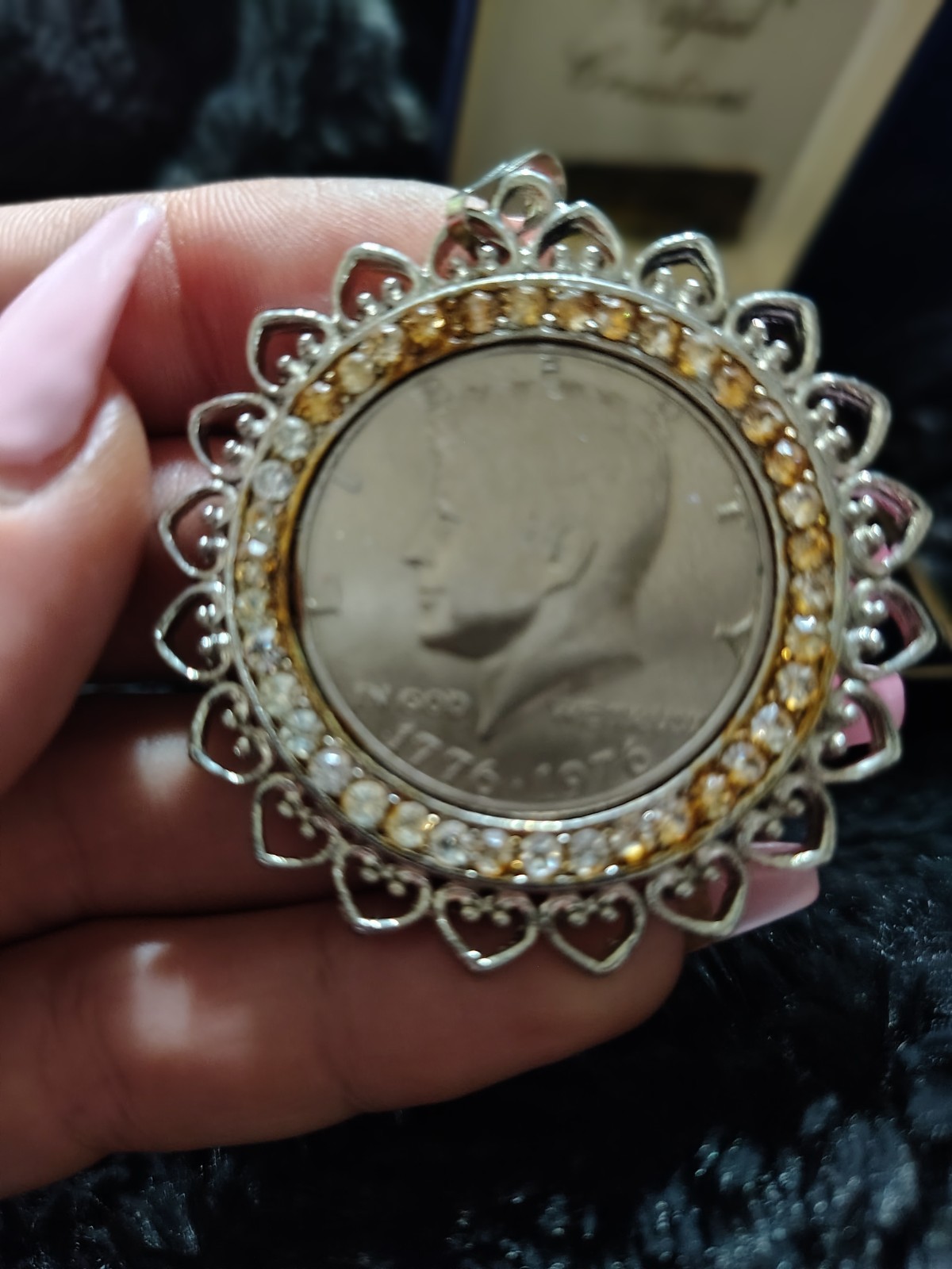 Mycoin Creations U.S. Coin Crystal Rim Round Pendant, Silver/Gold Tone