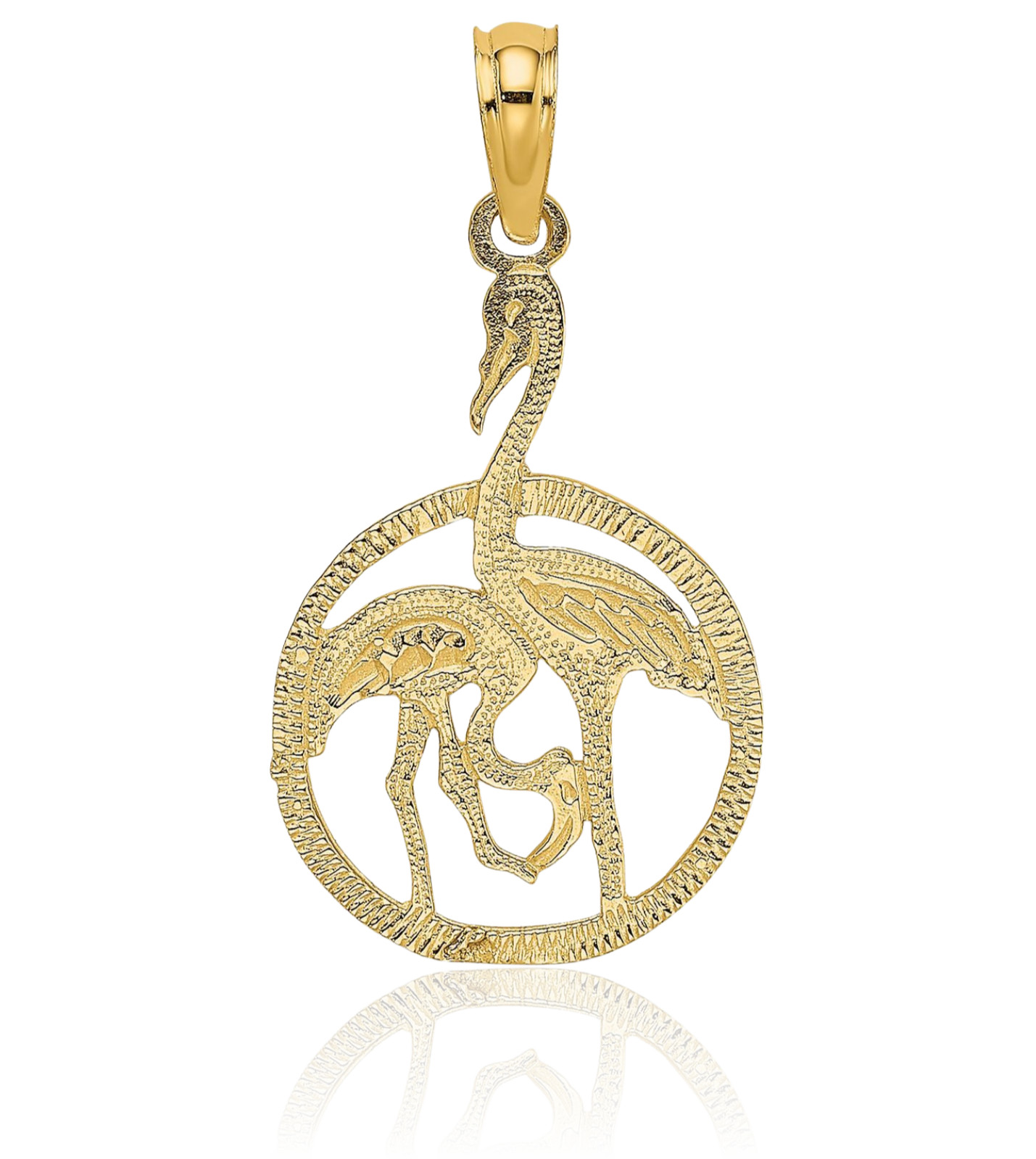 14K Solid Yellow Gold Medium Flamingo Pendant Necklace 23mm 7/8 inch Polished,