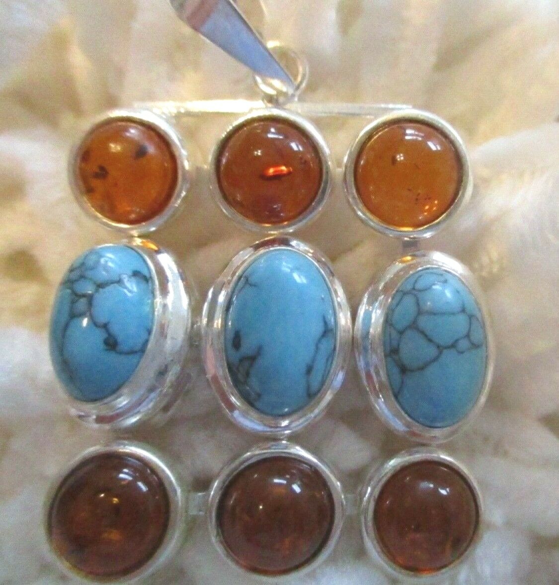 REDUCED Lovely Women of All Ages New Pendant with Faux Turquoise & Amber Stones