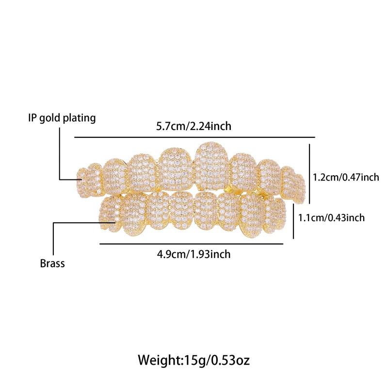 Real 14K Gold Plated Hip Hop Grills Top Bottom Set 5A+ ICED CZ Out Teeth Grillz