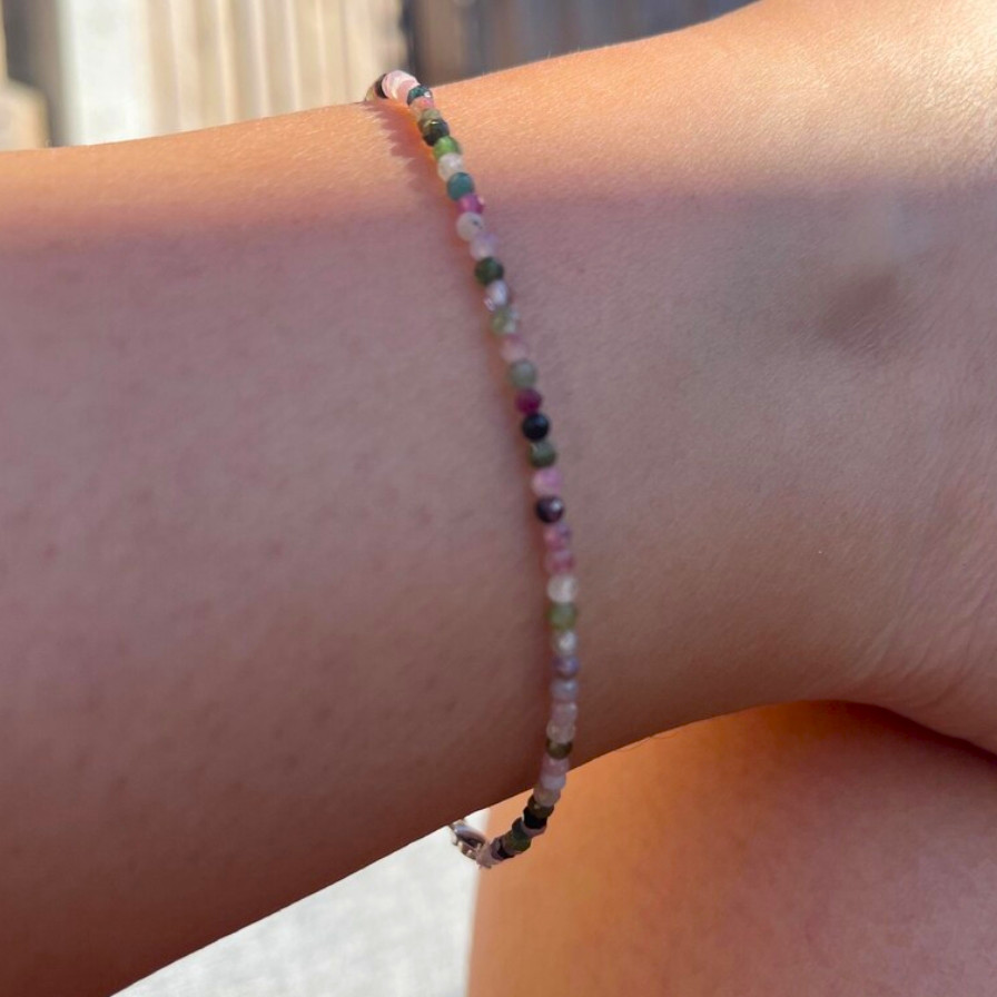 Rainbow Tourmaline Beaded Healing Water Resistant Crystal Boho Anklet Gift