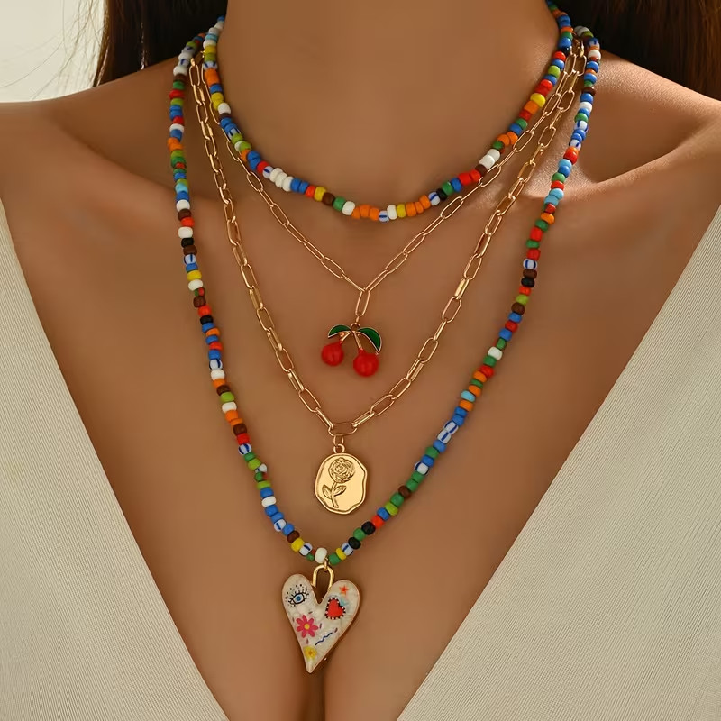 Renaissance Gothic inspired Necklace 4 pieces Cherry Pendant – Stackable 3011