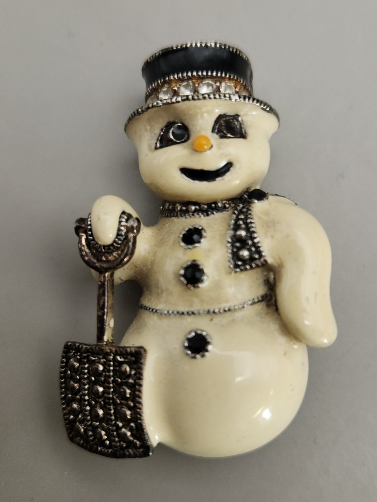 Vintage Eisenberg Ice Snowman Brooch Pin Rinestones & Enamel