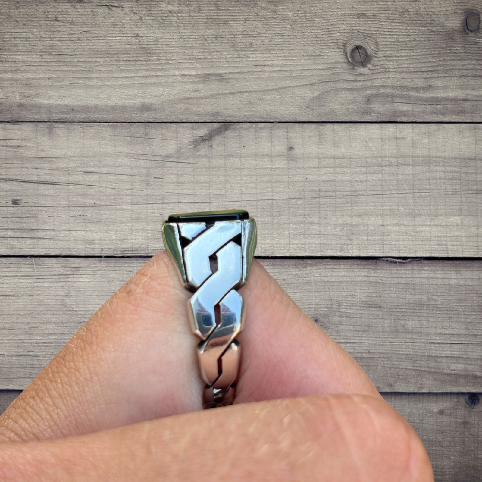 Black Onyx Stone Cuban Ring – Real Solid 925 Sterling Silver MADE IN ITALY