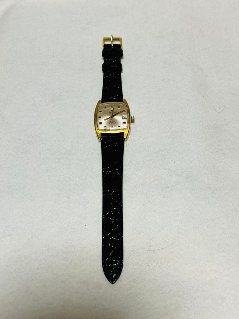 NIVADA Date Automatic 21-Jewel Gold Tone 30mm Black SEIKO Strap Watch 12H Power