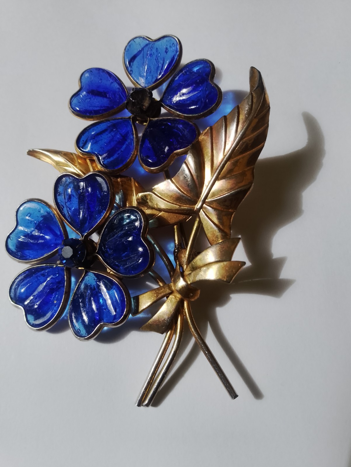 Poured Glass Cobalt Blue Flowers Brooch