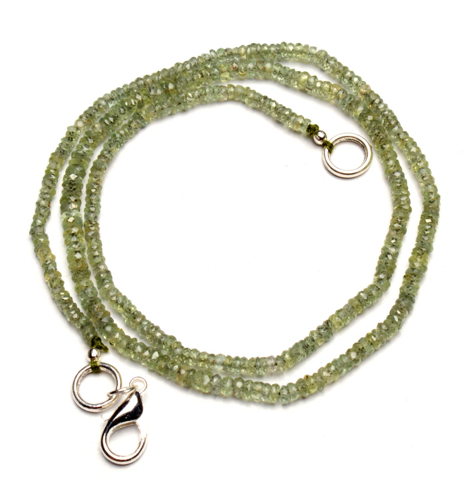 Natural Gem Green Sapphire Faceted 2.5 to 3.5mm Size Rondelle Beads Necklace 18″