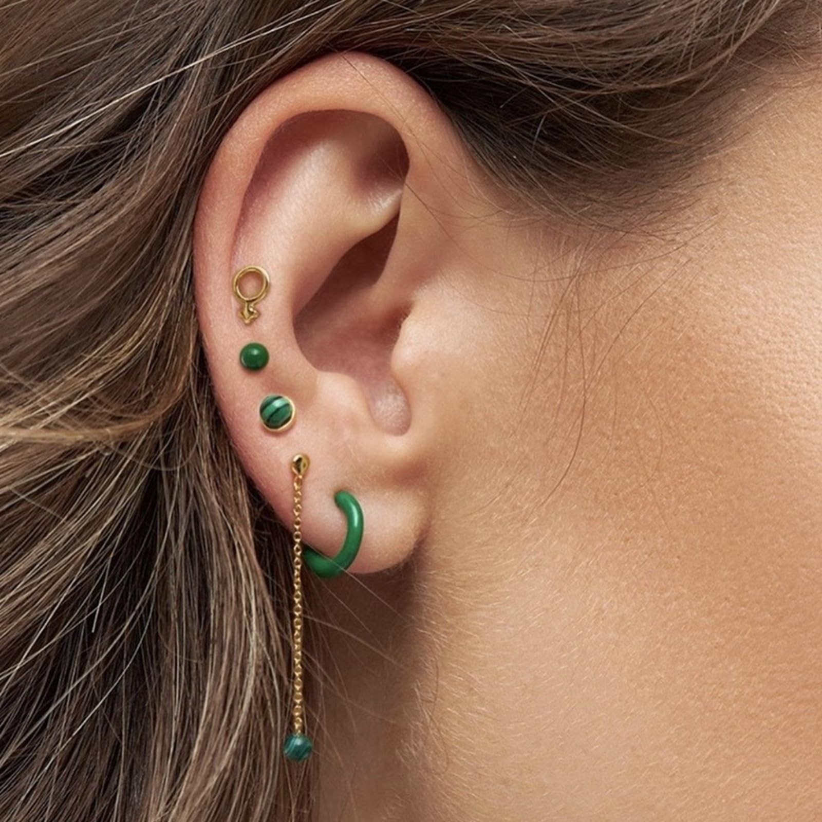 14K Gold Surgical Steel Small Ball Stud Earrings for 3mm, Green 3mm 1 Pairs