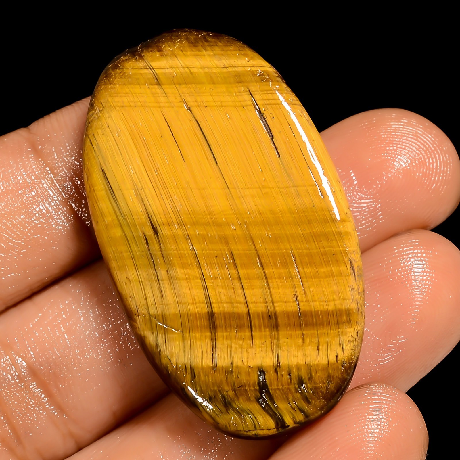 49 Ct Natural Tiger Eye Oval Cabochon Loose Gemstone For Jewelry 40X23X6 mm