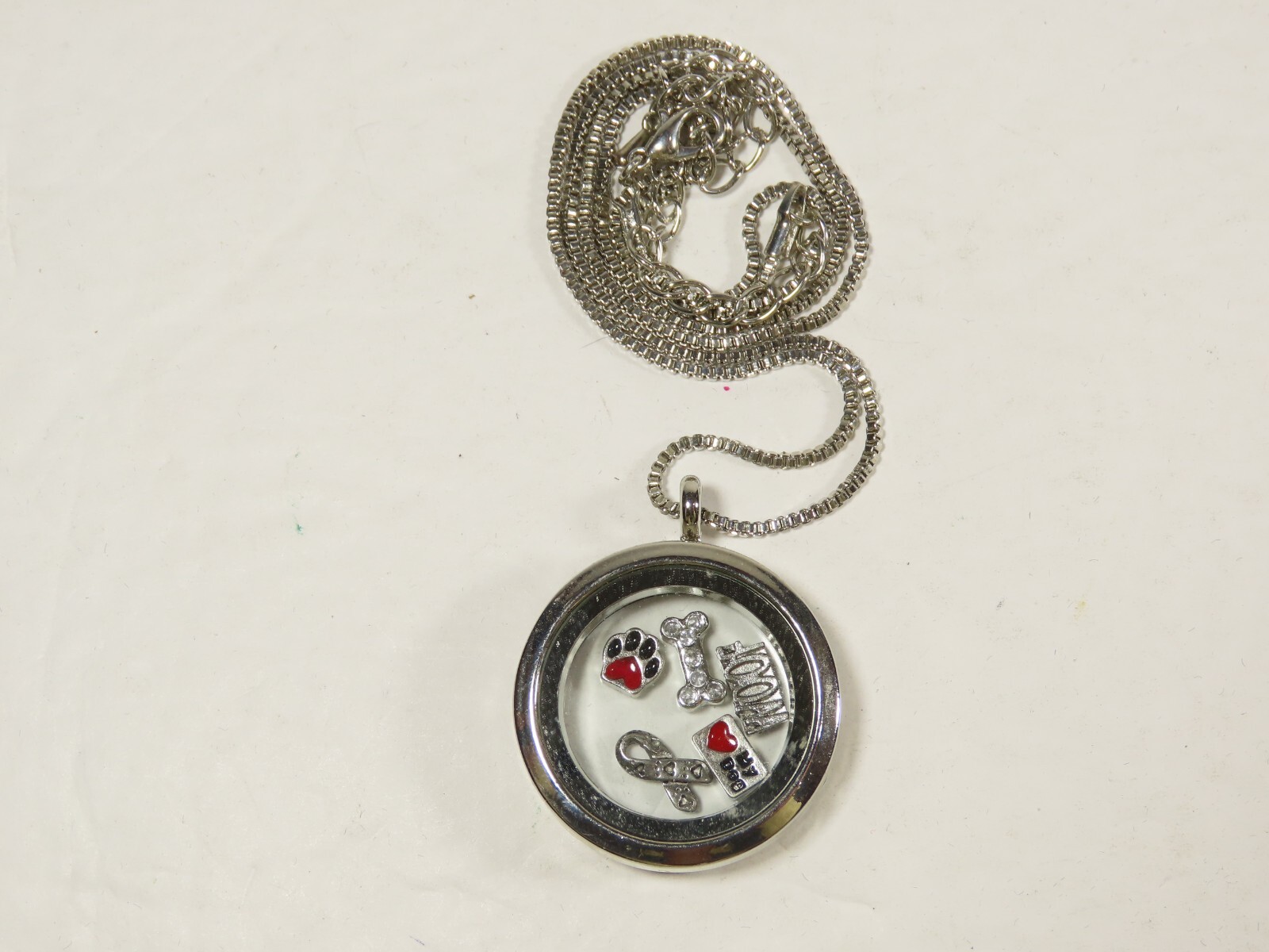 Vintage Necklace “I Love My Dog” Pendant 13″ Chain Silver Tone C4198