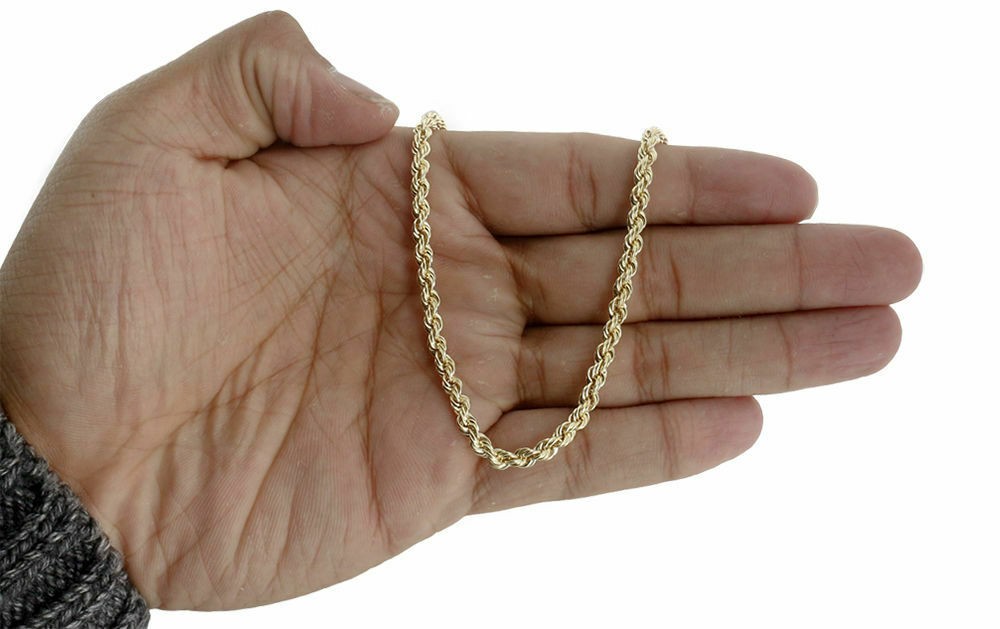 10K Yellow Gold Mens or Ladies Hollow Rope Chain Necklace 4 MM 16″ – 30″ Inches