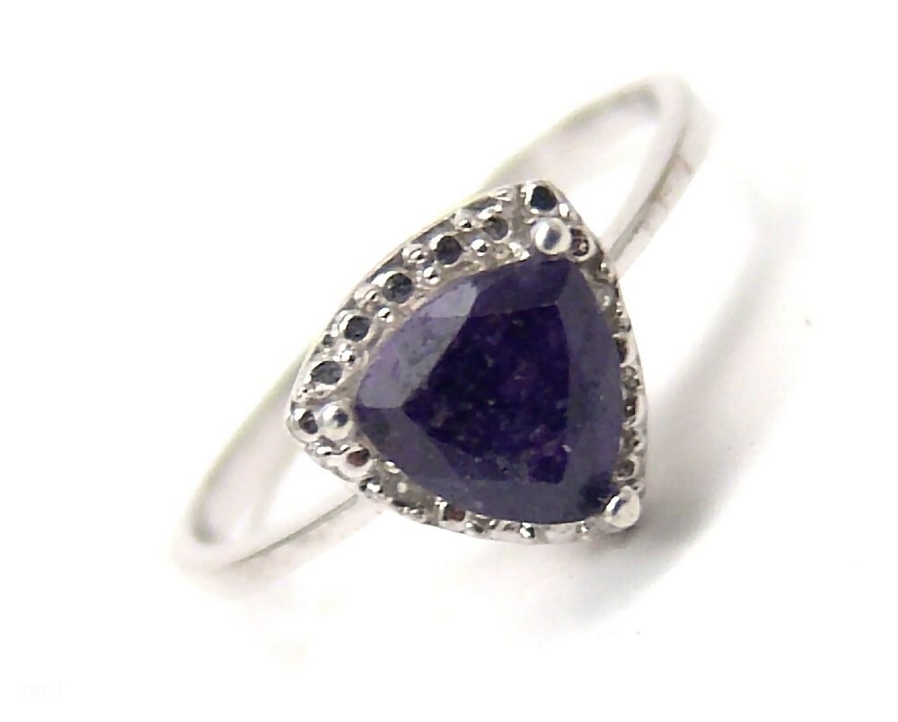 Sapphire Sterling Silver Ring Diamonds Trillion 1.01 carats Size 7.5