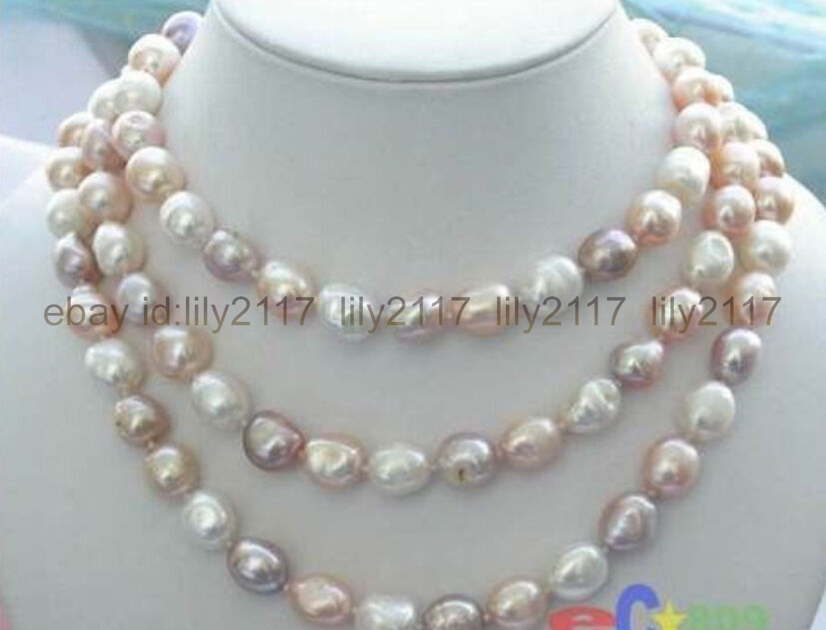 beautiful 8-9mm baroque white Pink Purple freshwater pearl necklace 46 inches