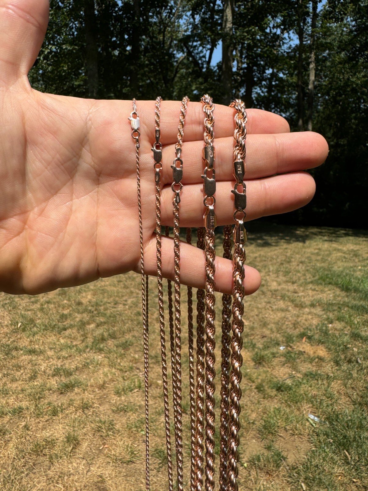 Real 14k Rose Gold Over Solid 925 Silver Rope Chain 1.5-6mm Necklace Mens Ladies