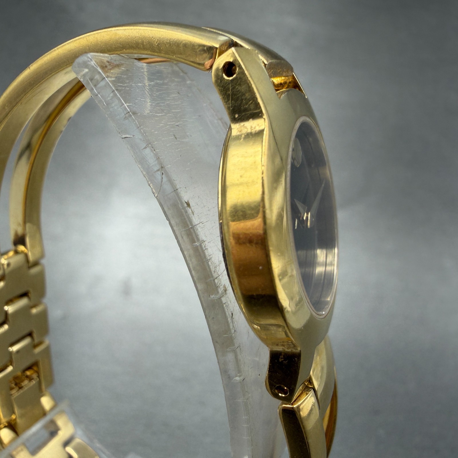 Movado Amorosa Watch Women 24mm Black Dial Gold Tone Round 88 E4 1842 New Batt H