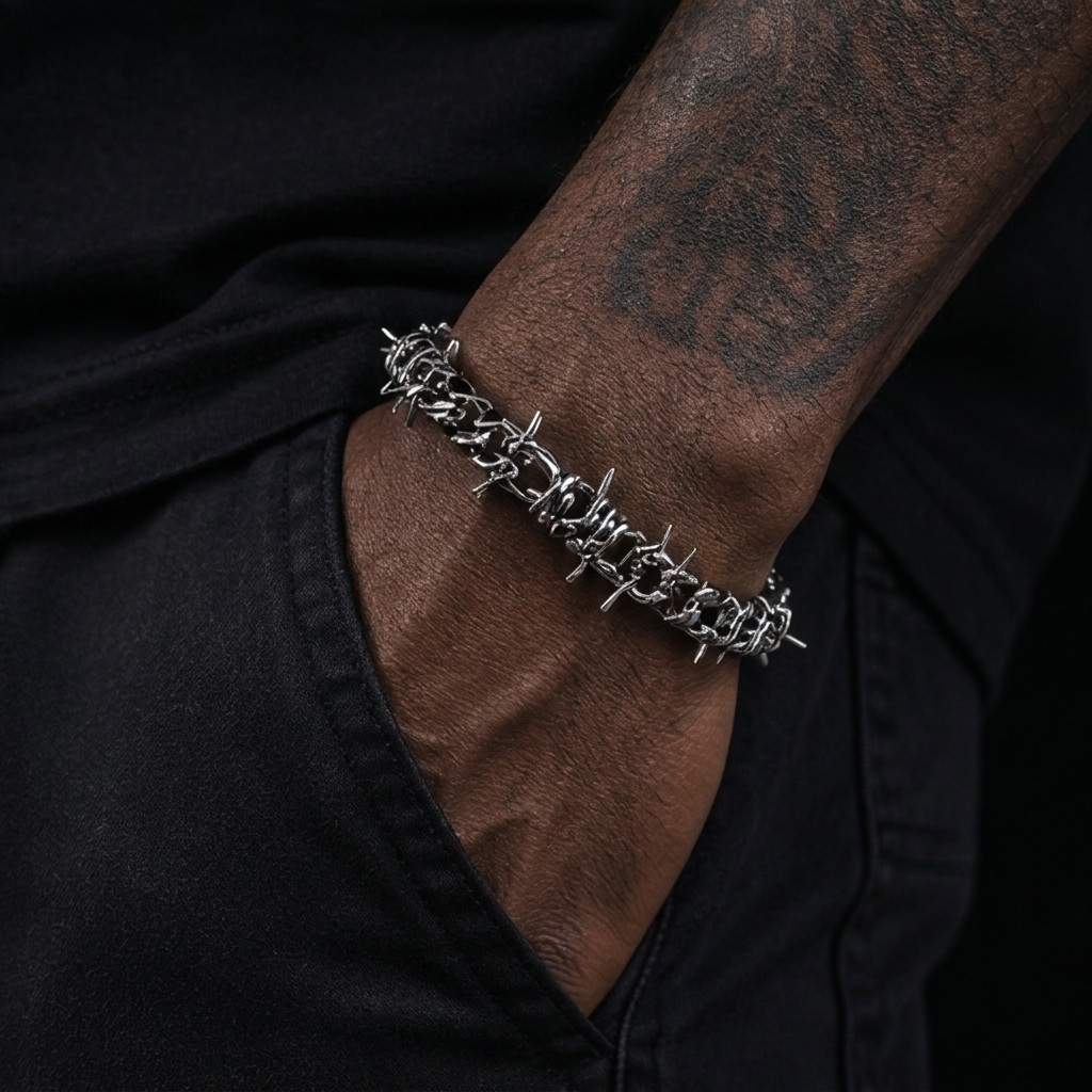 Barbed Wire Bracelet Spike Rivet Chain Stainless Steel Hip Hop Y2K Gothic Unisex