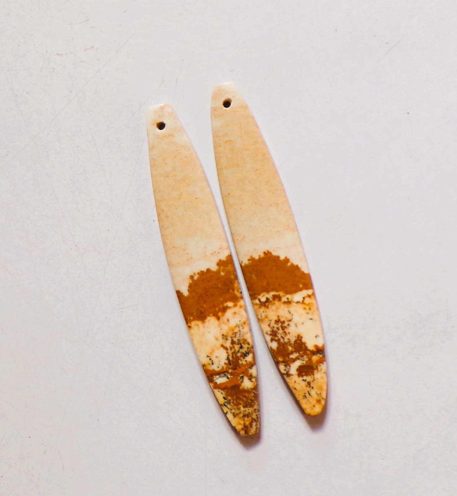 28.30 Cts Natural Picture Jasper Drilled Cabochon Match Pair Gemstone 50X10MM 55