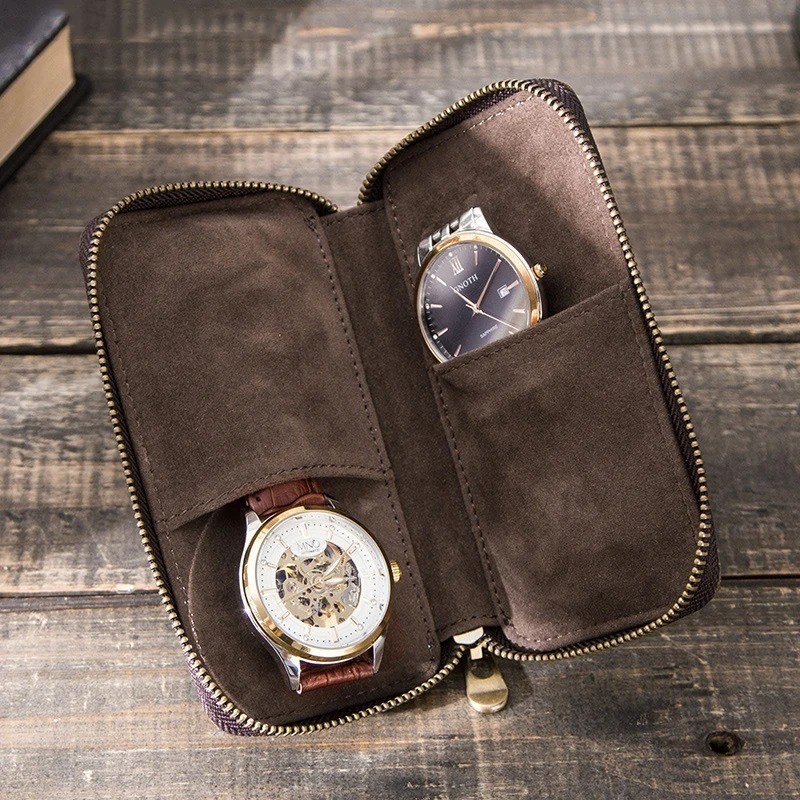 Watch Display Box Leather Travel Case Jewelry Storage Pouch Portable Zipper Bag