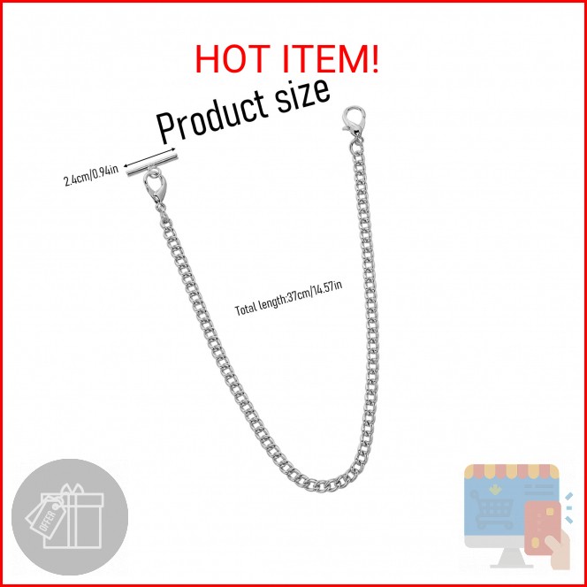 Aeaocvo Silver Pocket Watch Chain with T-Bar, 14 Inch Pocket Watch Chains for Me